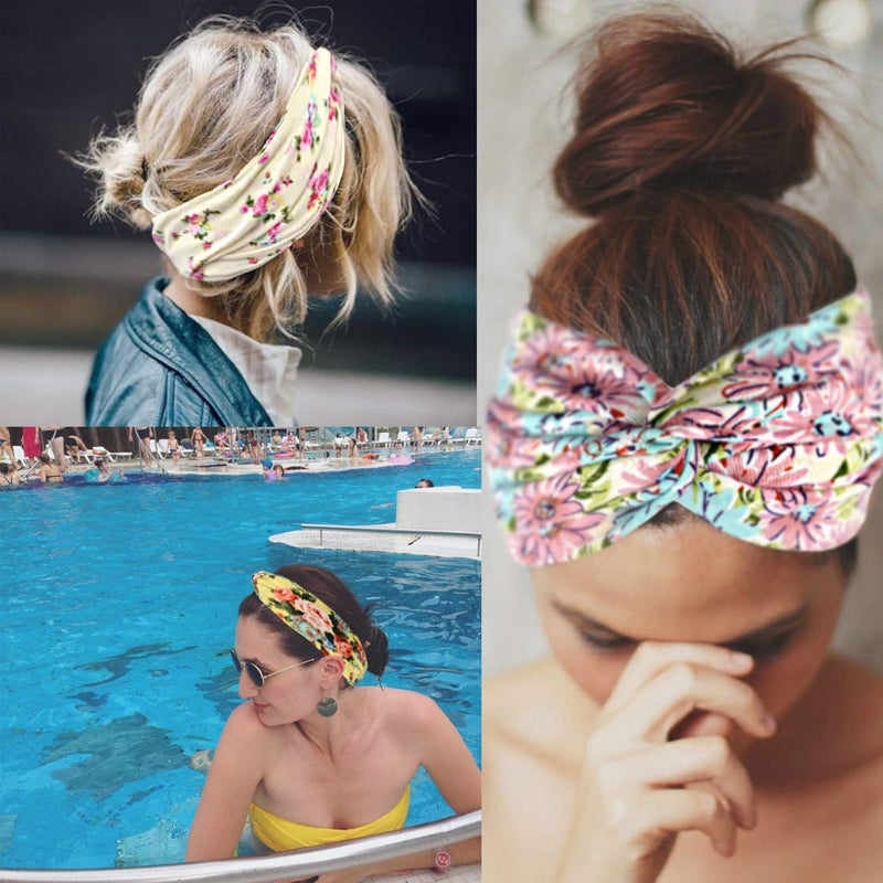 DRESHOW 8 Pack Women Headband Boho Floal Style Criss Cross Head Wrap Elastic Hair Accessories - Image 5